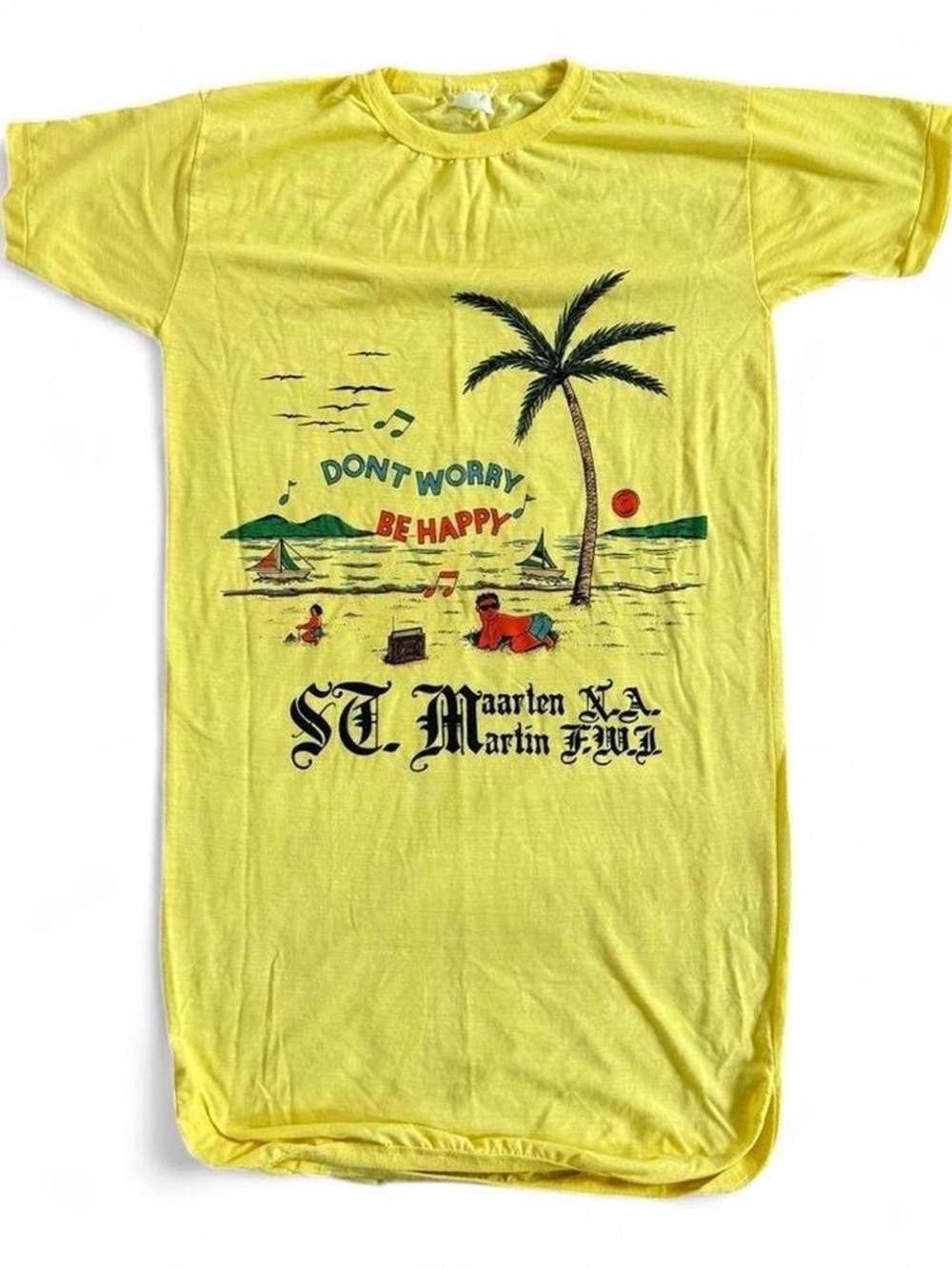True Vintage St. Maarten Don’t Worry Be Happy Swimsuit Cover-Up Shirt
